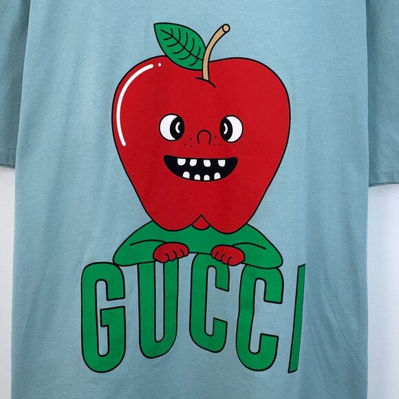 CW0697 Gucci Blue Graphic T-Shirt With Red Apple Design & Marilyn Monroe Quote C - Picture 4 of 8